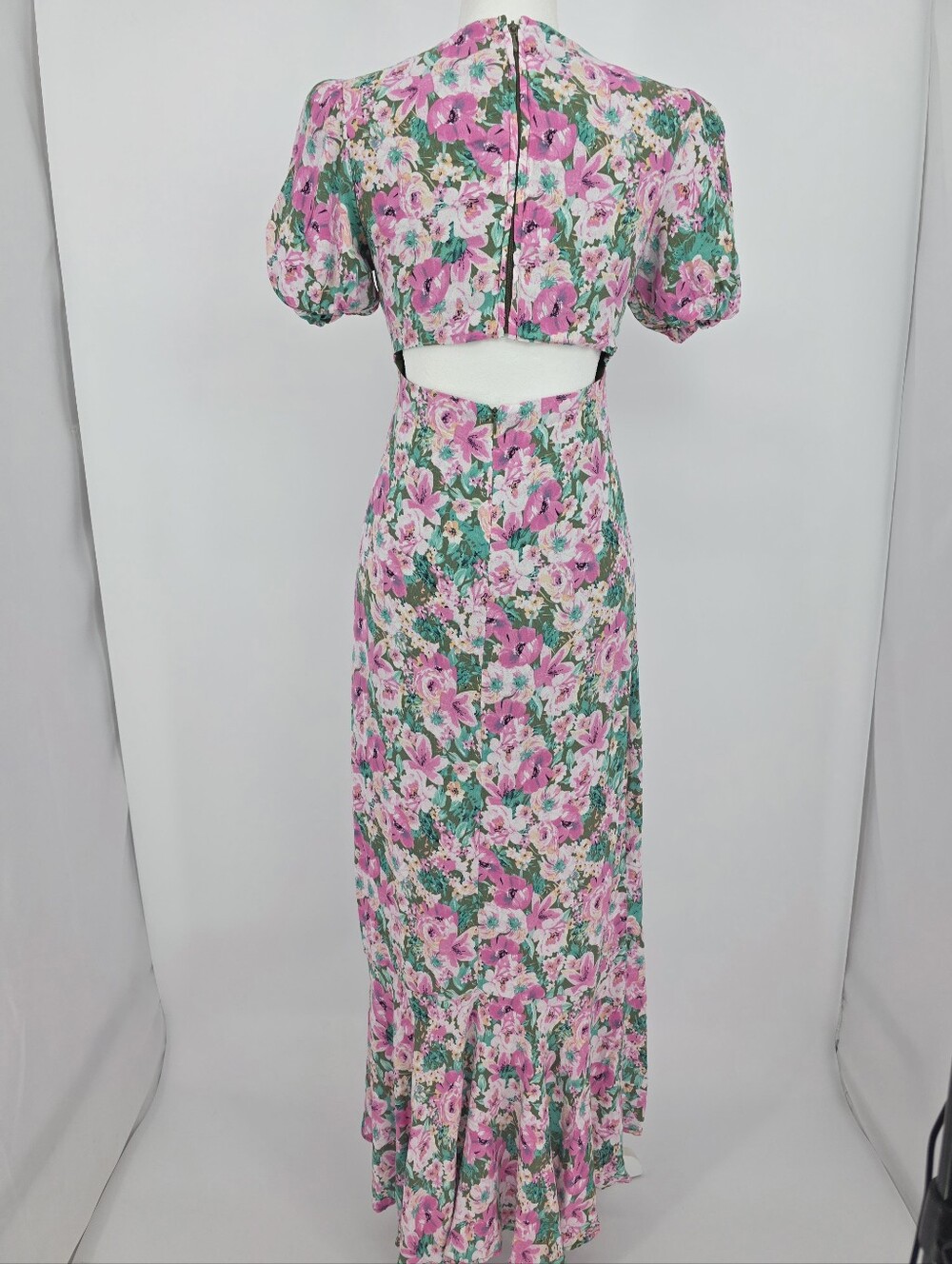 ASTR The Label Floral Cutout Maxi Dress Puff Sleeve Sweetheart Neck Size Small - Picture 5 of 13
